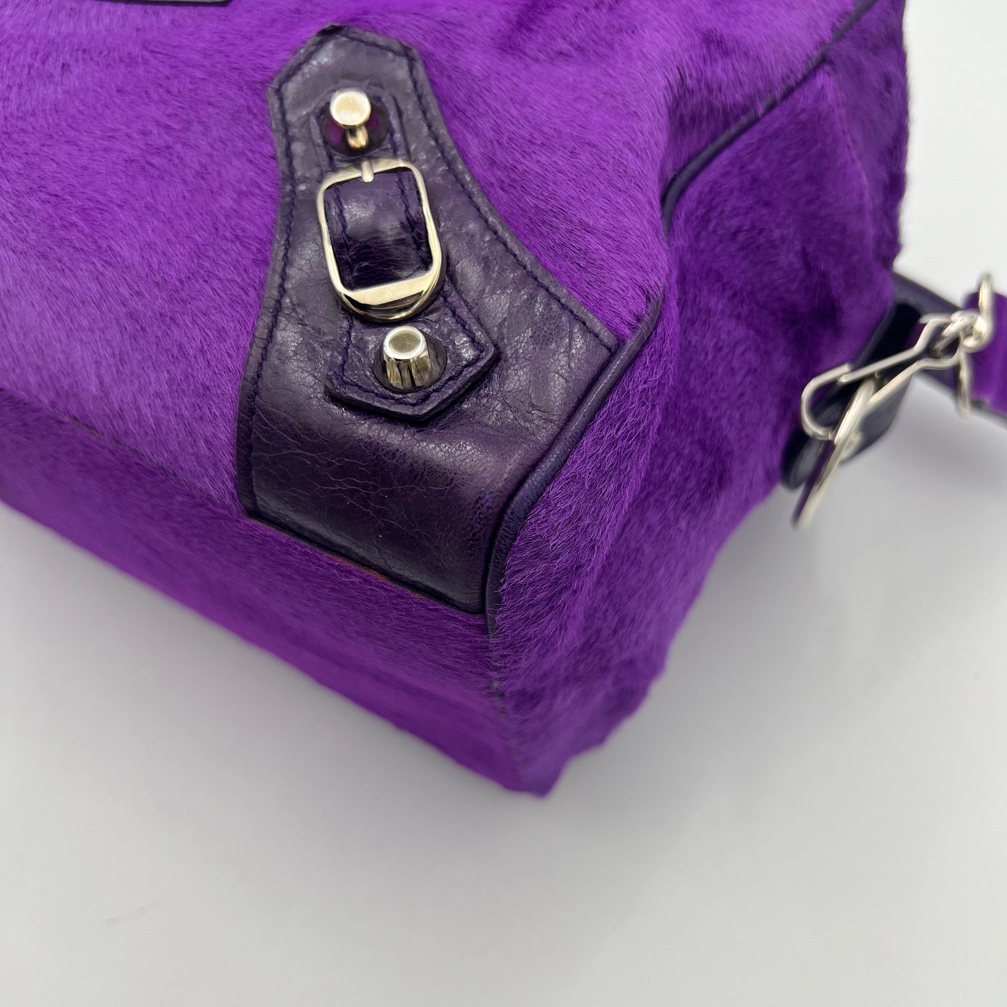 Balenciaga Violet Ink Pony Hair Classic Box Handbag