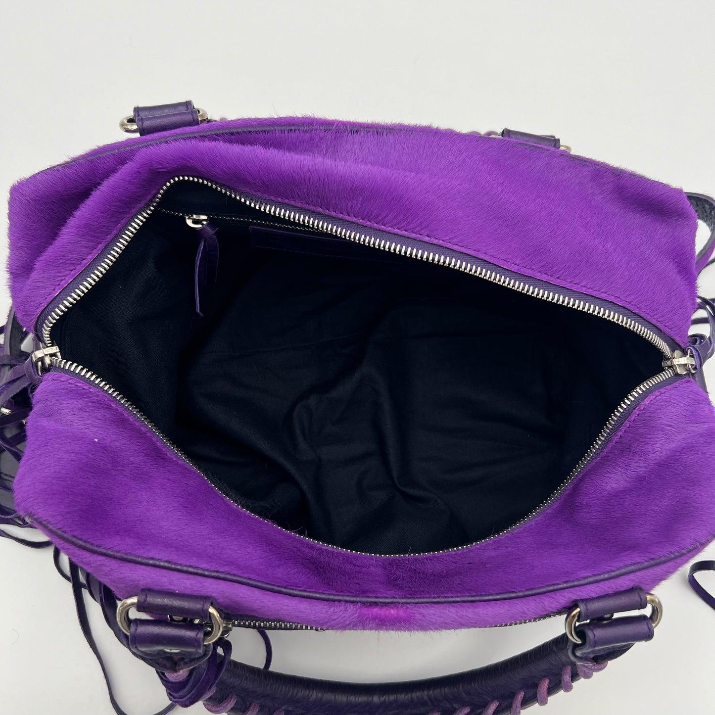 Balenciaga Violet Ink Pony Hair Classic Box Handbag
