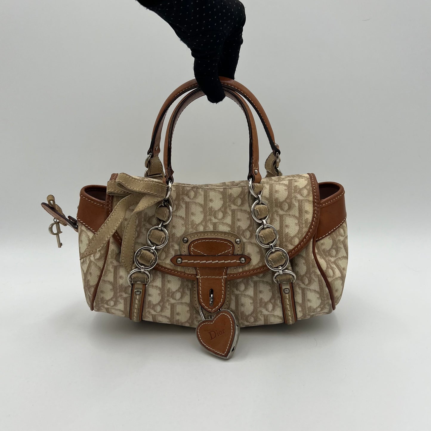 Christian Dior Beige Romantique Trotter Heart Lock Small Flap Handbag