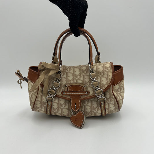Christian Dior Beige Romantique Trotter Heart Lock Small Flap Handbag