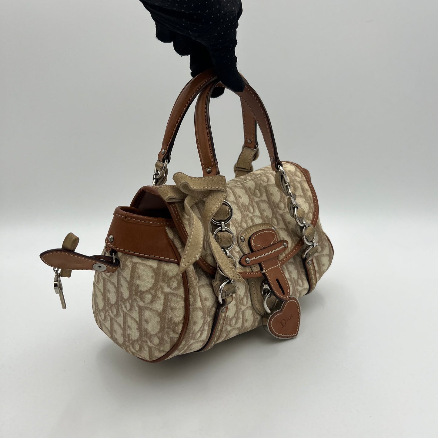 Christian Dior Beige Romantique Trotter Heart Lock Small Flap Handbag
