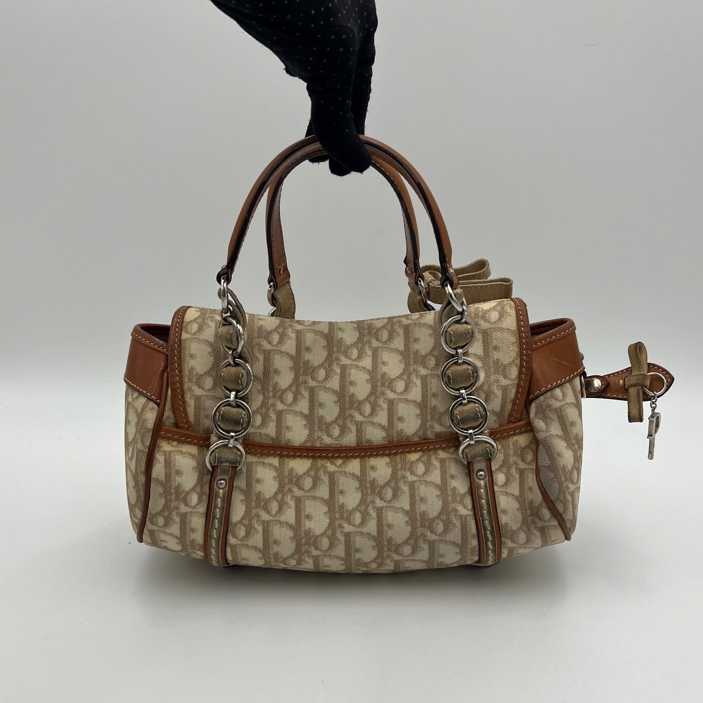 Christian Dior Beige Romantique Trotter Heart Lock Small Flap Handbag