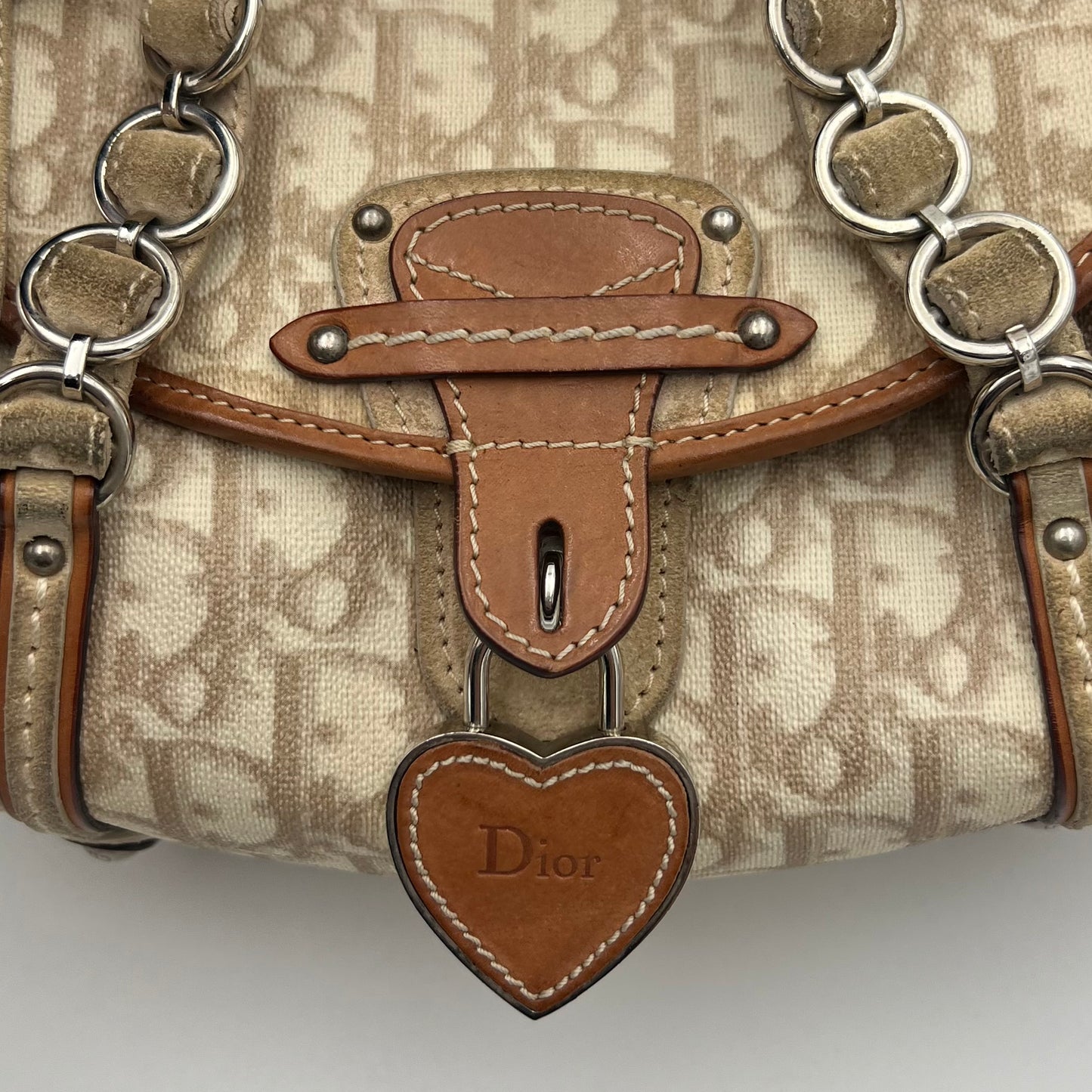 Christian Dior Beige Romantique Trotter Heart Lock Small Flap Handbag