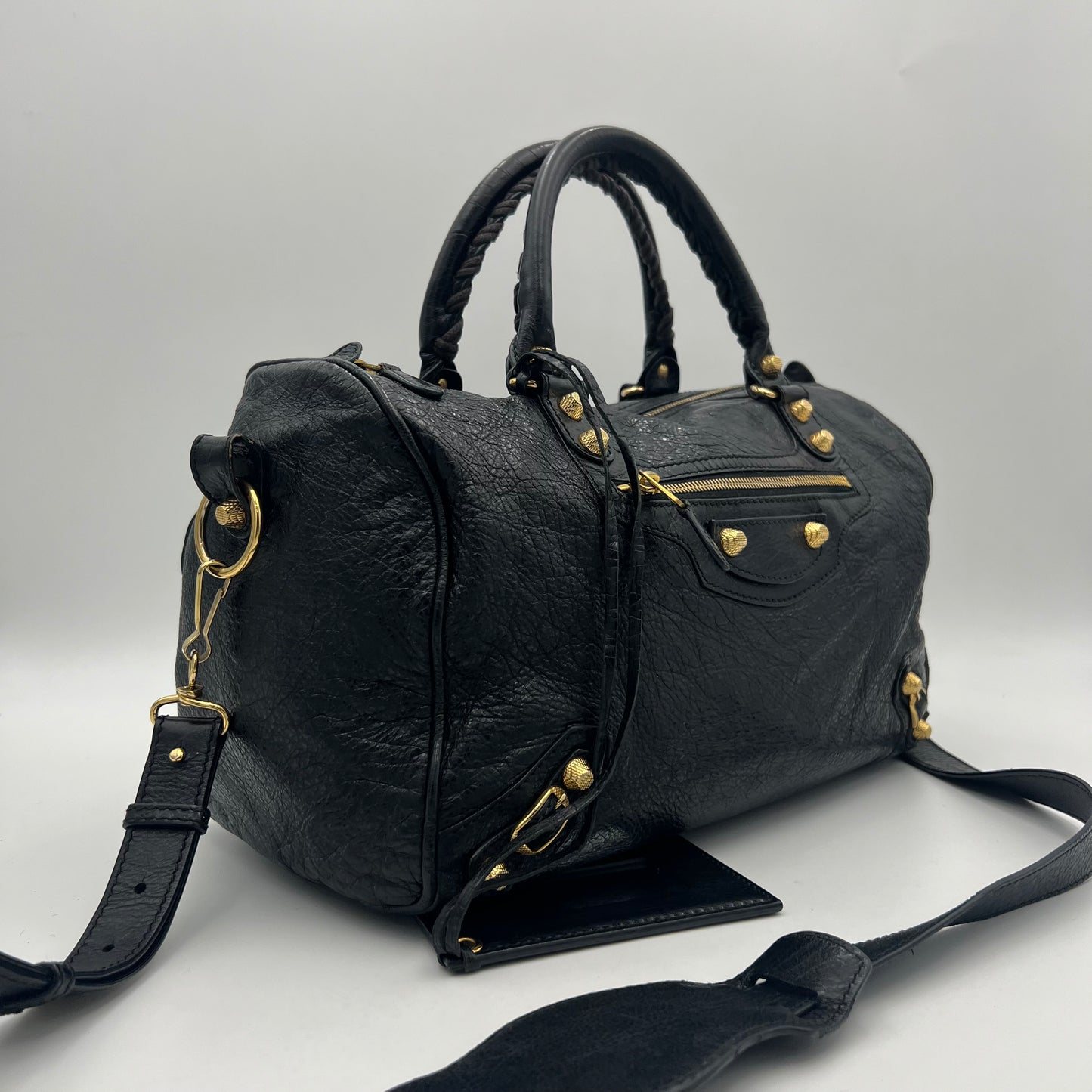 Balenciaga Black Leather Giant 12 Polly Boston GHW 2014