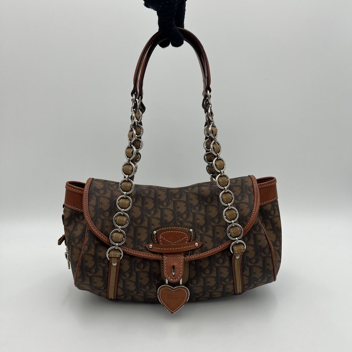 Christian Dior Brown Trotter Romantique Heart Lock Flap Handbag