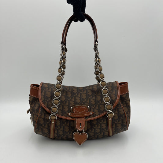 Christian Dior Brown Trotter Romantique Heart Lock Flap Handbag
