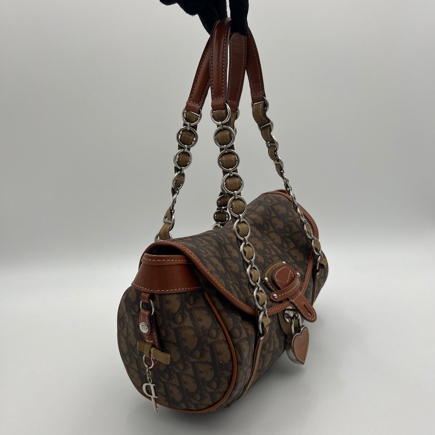 Christian Dior Brown Trotter Romantique Heart Lock Flap Handbag