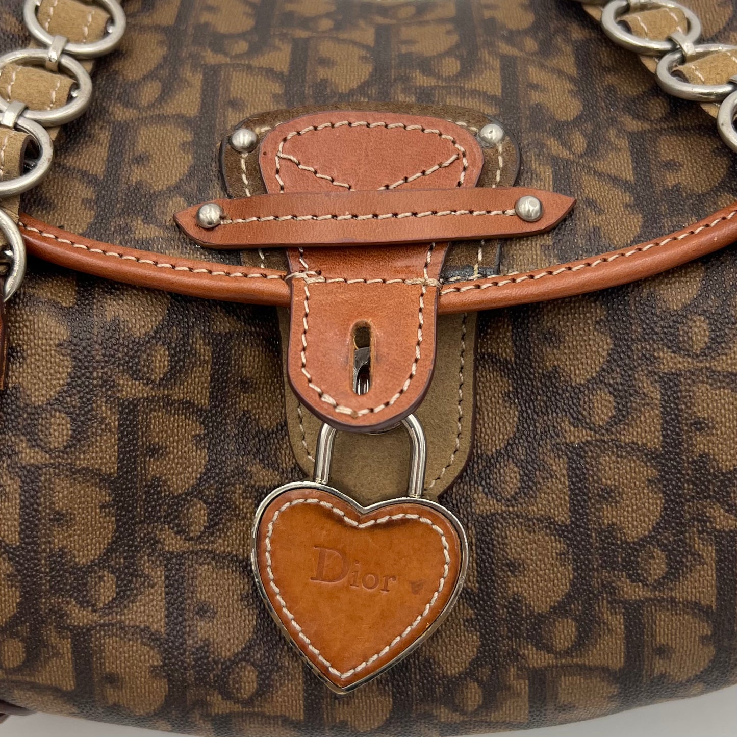 Christian Dior Brown Trotter Romantique Heart Lock Flap Handbag