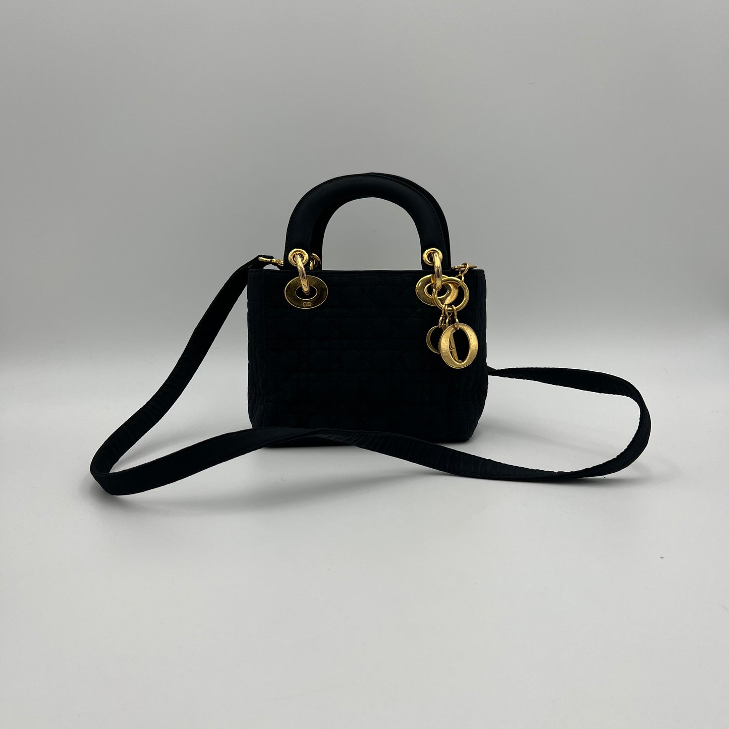 Christian Dior Dark Brown Nylon Cannage Mini Lady Dior with Long Strap GHW