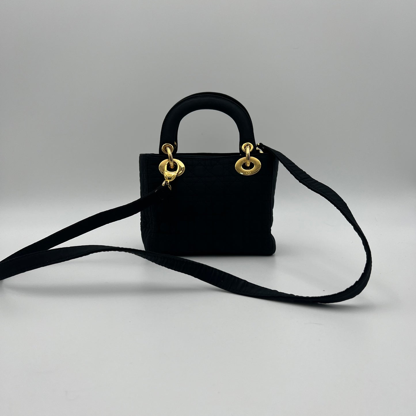 Christian Dior Dark Brown Nylon Cannage Mini Lady Dior with Long Strap GHW