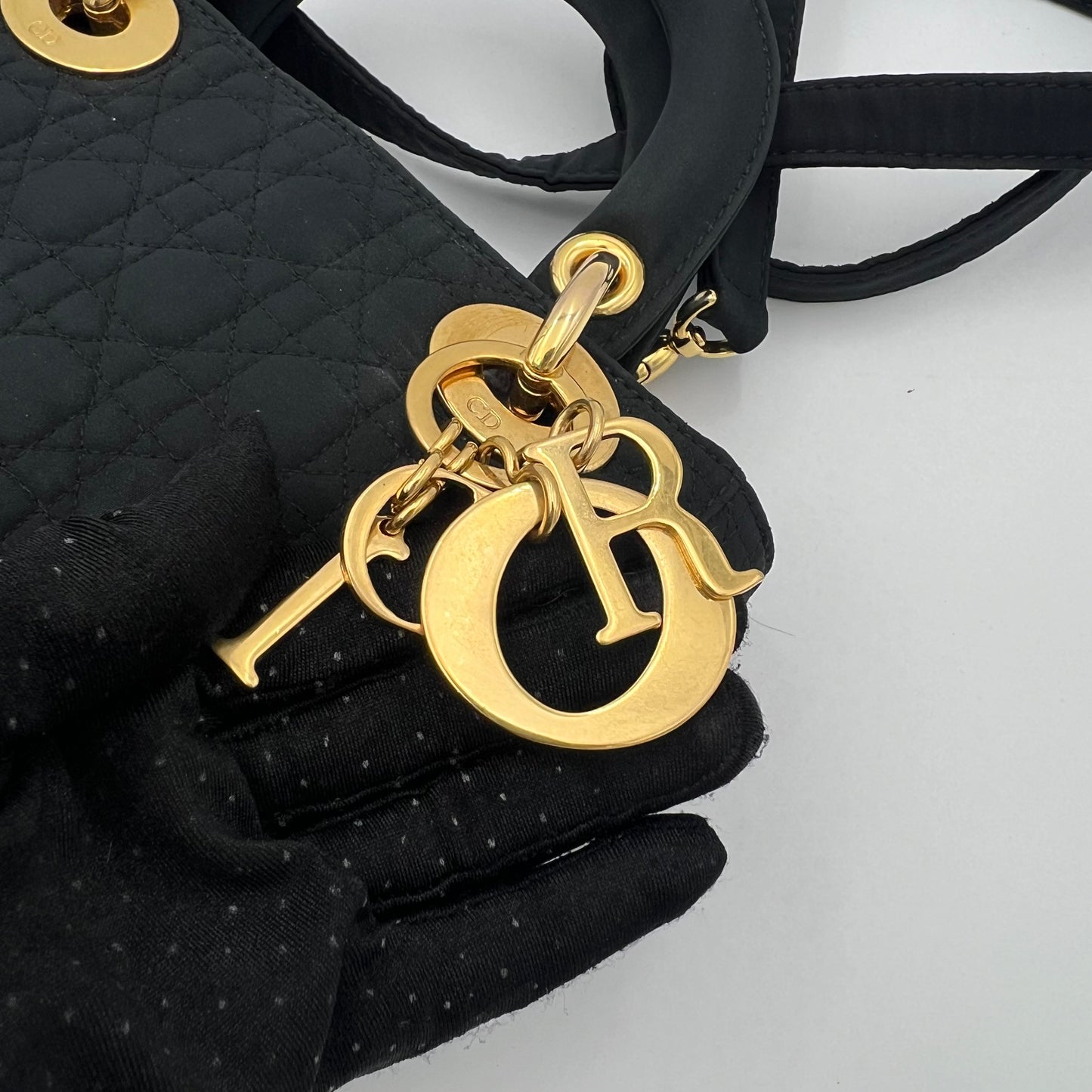 Christian Dior Dark Brown Nylon Cannage Mini Lady Dior with Long Strap GHW
