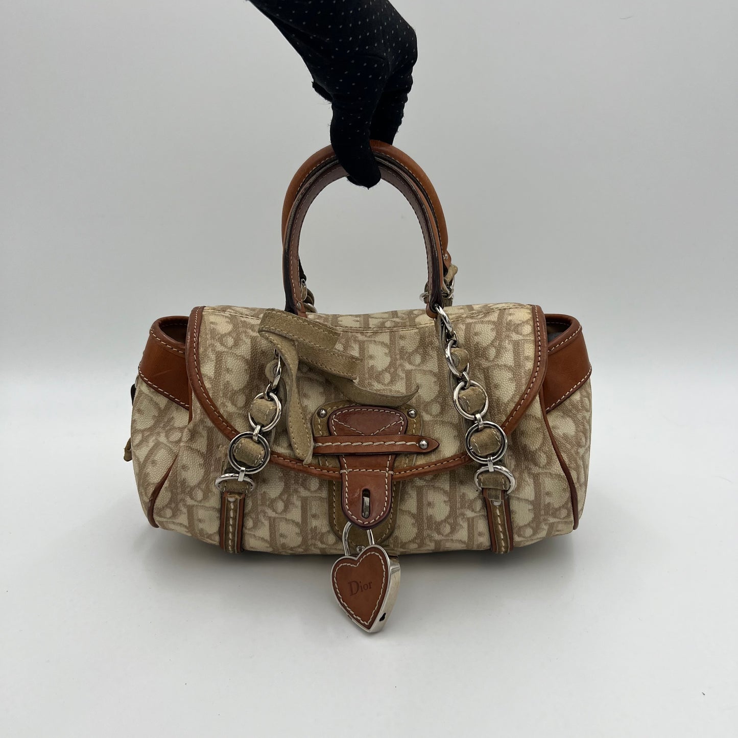 Christian Dior Beige Romantique Trotter Heart Lock Small Flap Handbag