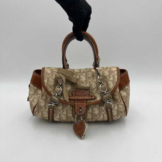 Christian Dior Beige Romantique Trotter Heart Lock Small Flap Handbag