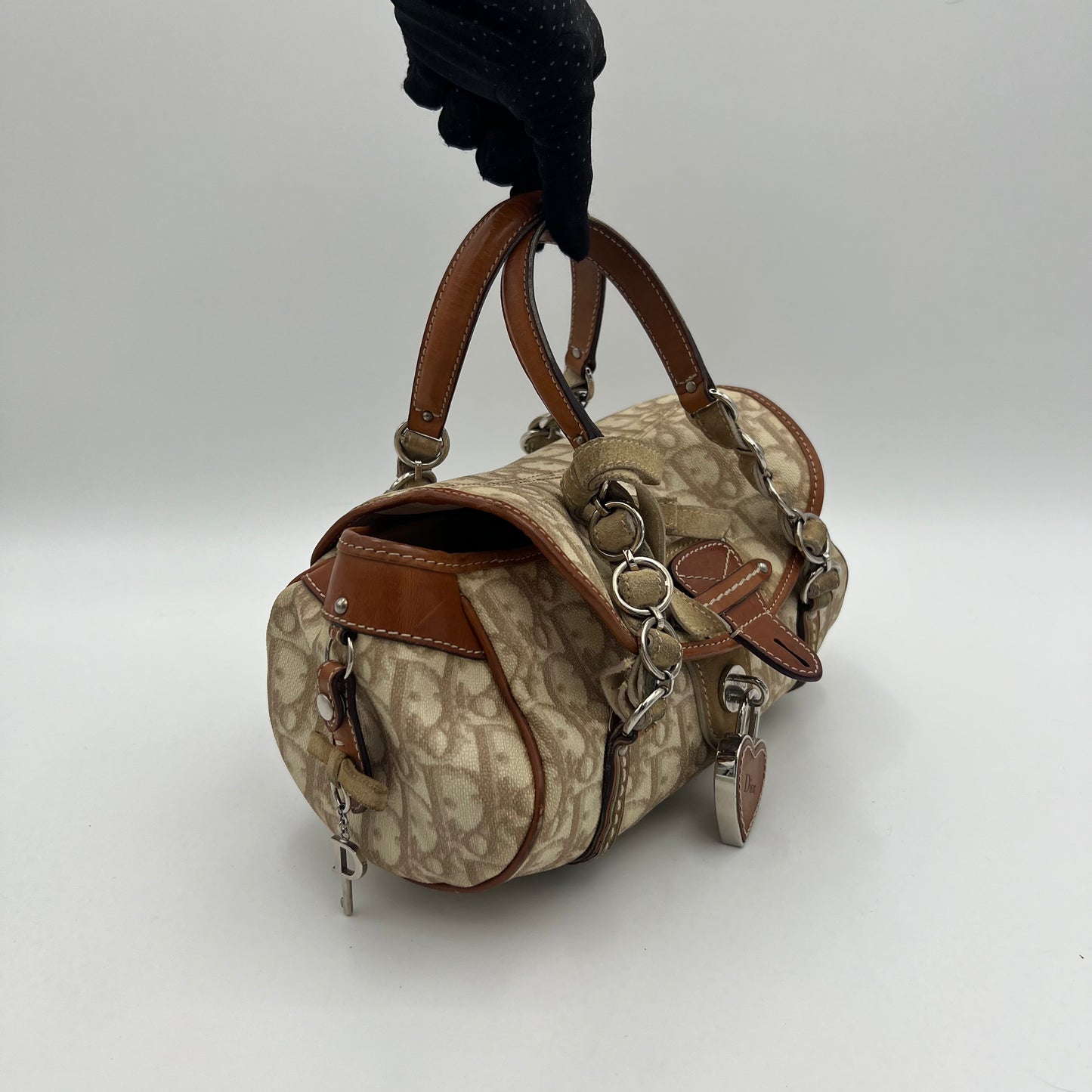 Christian Dior Beige Romantique Trotter Heart Lock Small Flap Handbag
