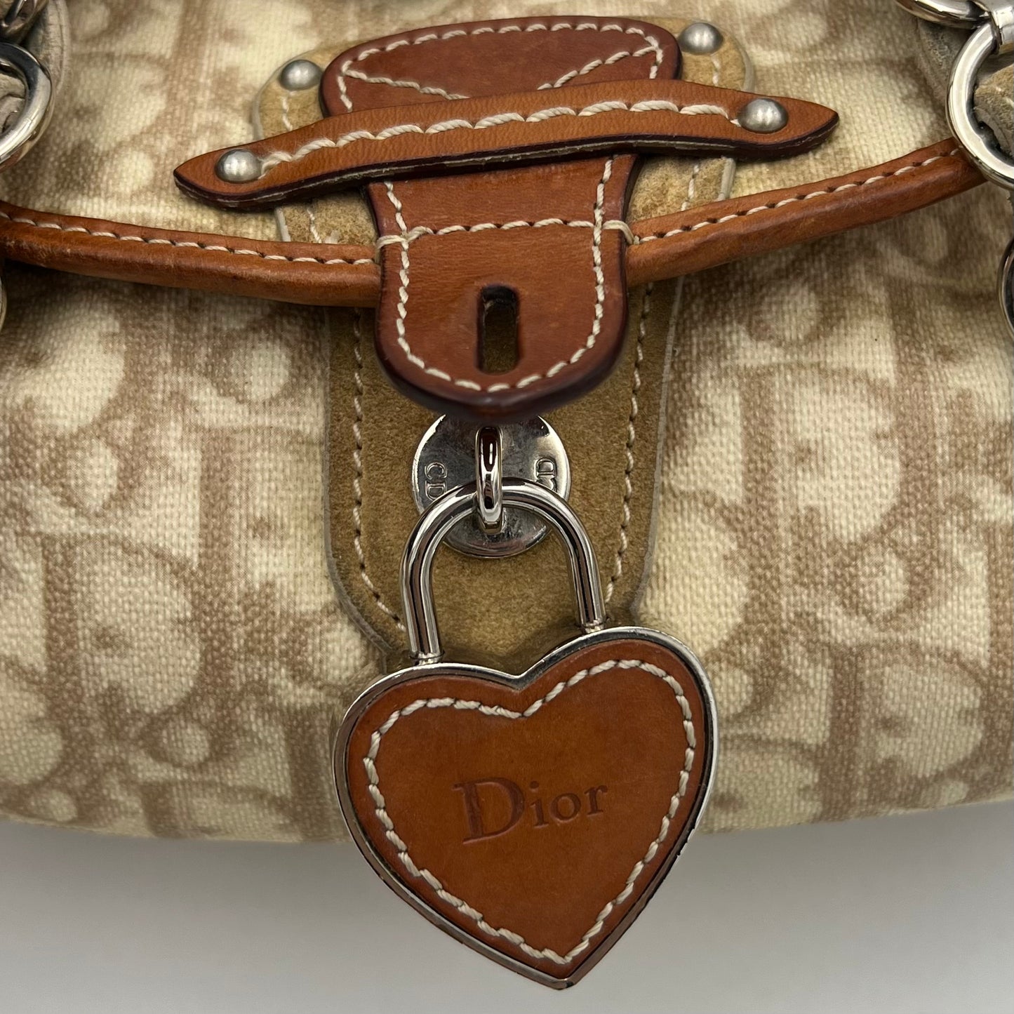Christian Dior Beige Romantique Trotter Heart Lock Small Flap Handbag