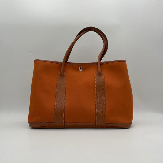 Hermes Orange Canvas and Leather Garden Party 36