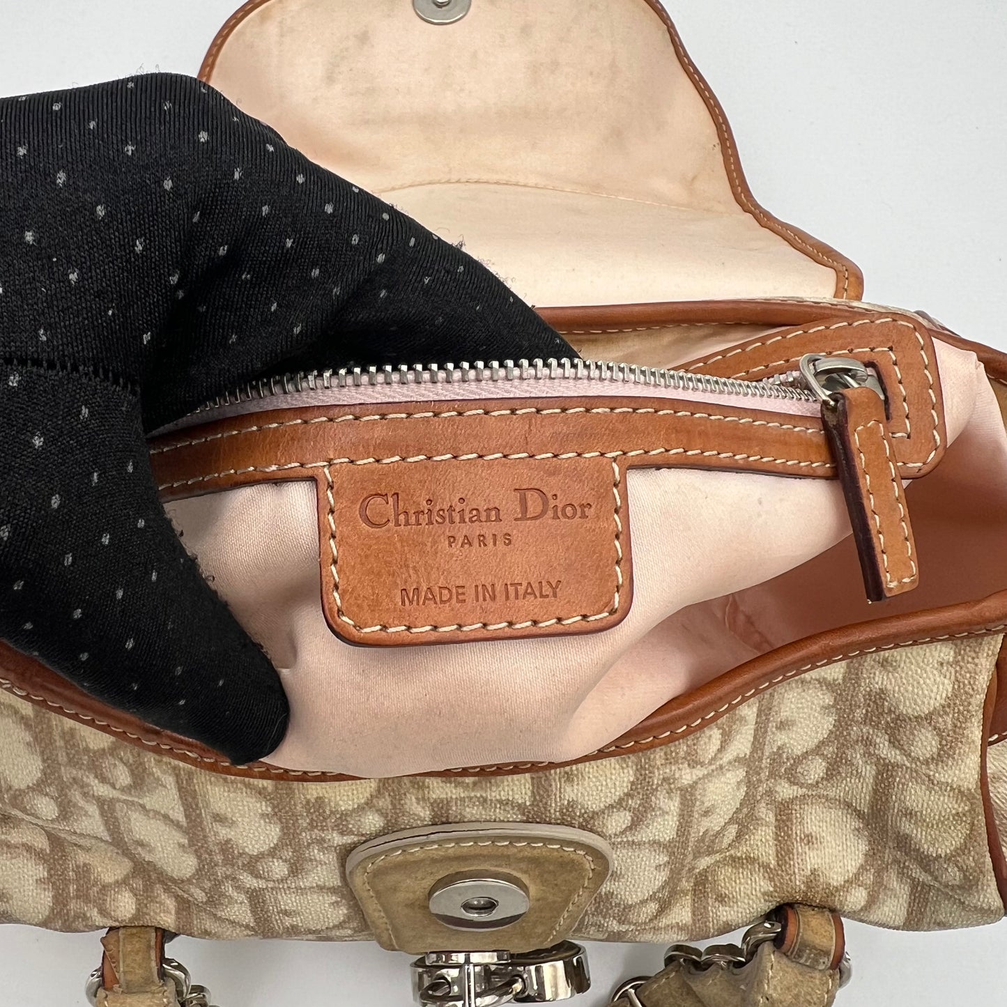 Christian Dior Beige Romantique Trotter Heart Lock Small Flap Handbag