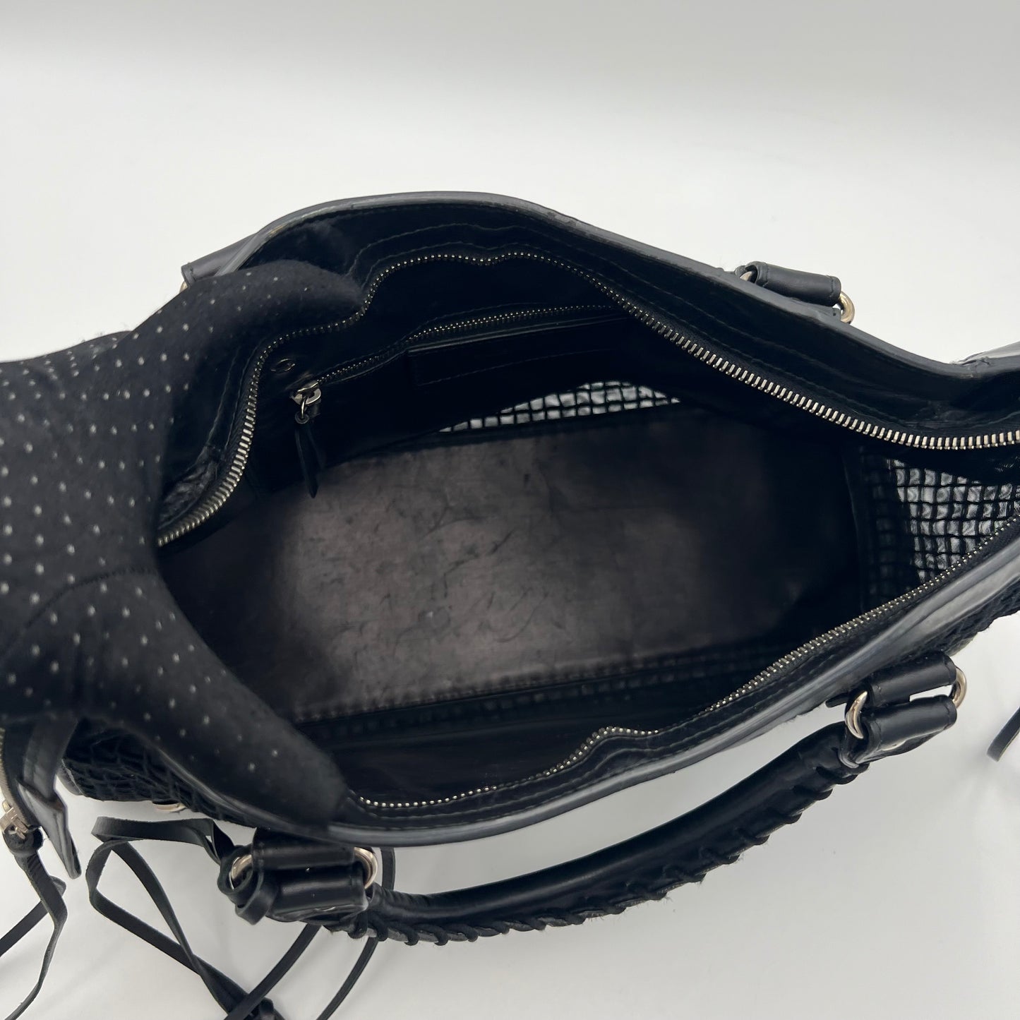 Balenciaga Black Mesh and Leather Metallic Hardware Classic City SHW