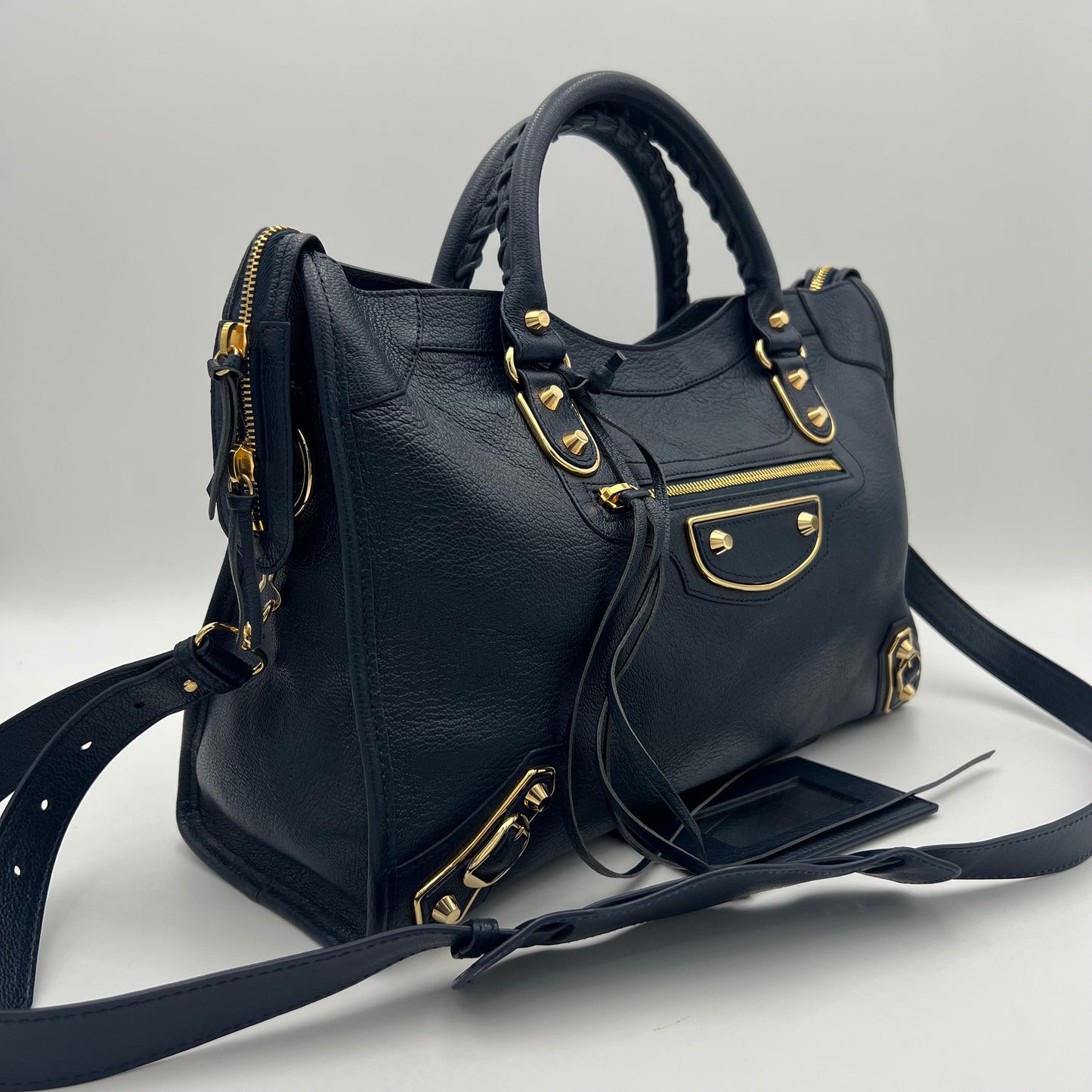 Balenciaga Navy Blue Leather Metallic Edge City Bag GHW