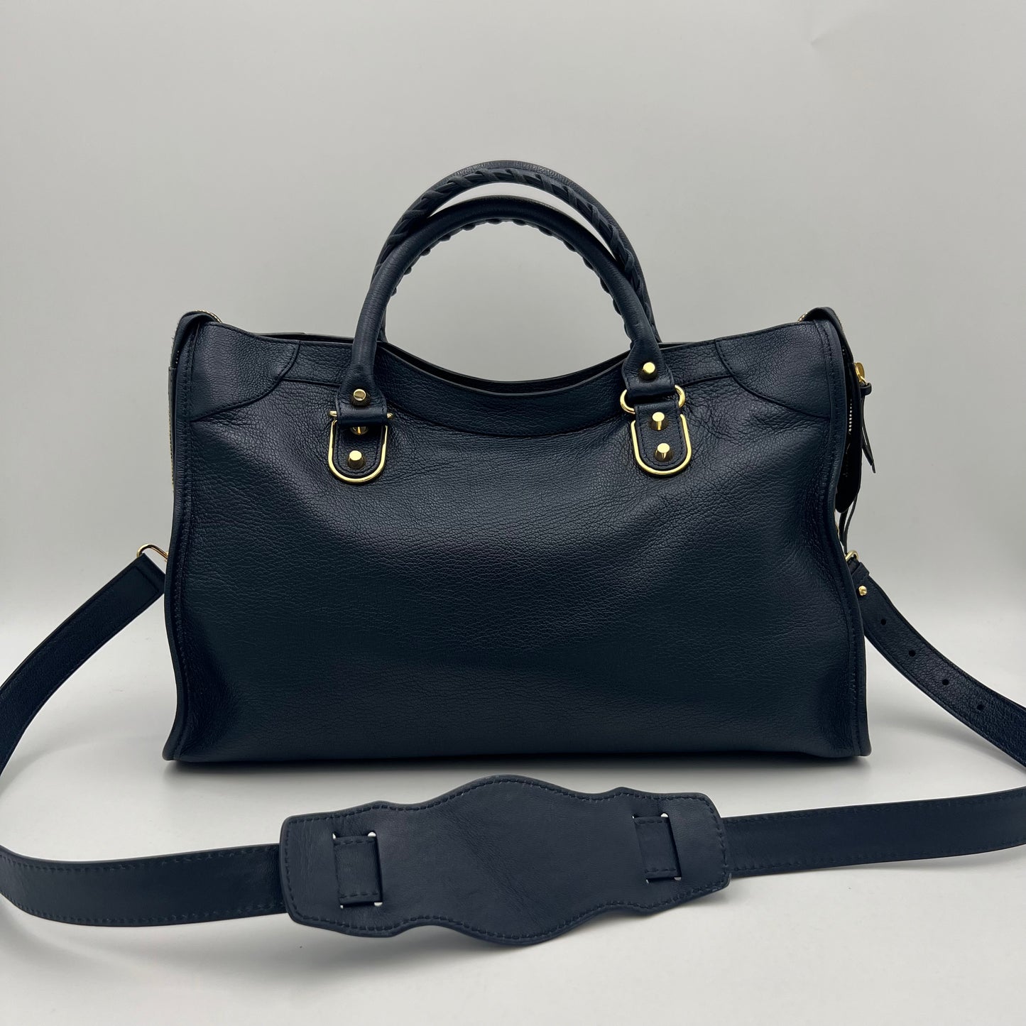 Balenciaga Navy Blue Leather Metallic Edge City Bag GHW