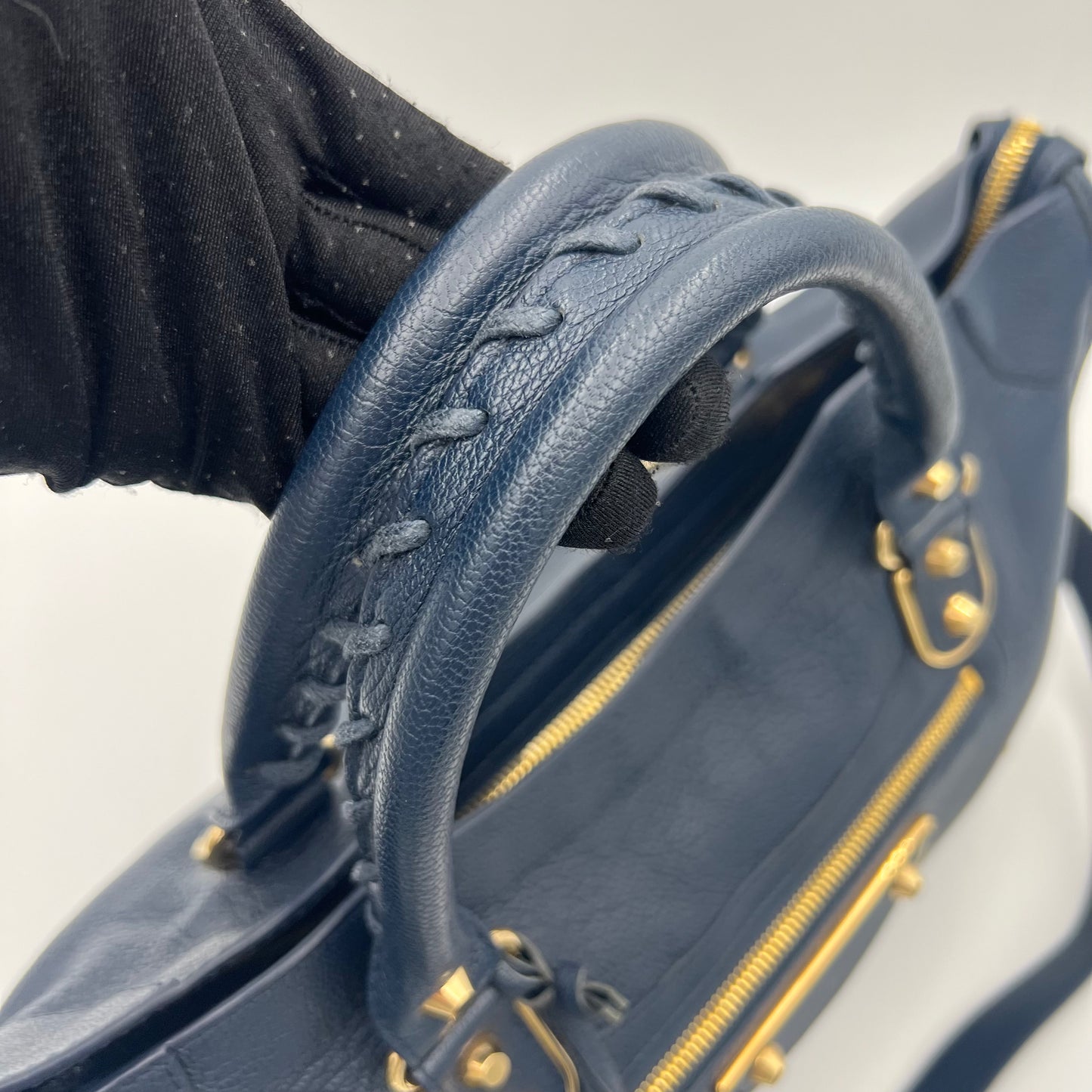 Balenciaga Navy Blue Leather Metallic Edge City Bag GHW