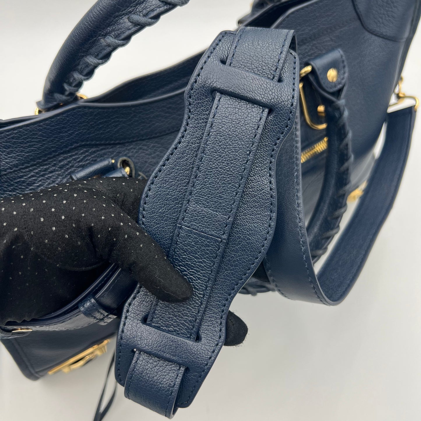 Balenciaga Navy Blue Leather Metallic Edge City Bag GHW