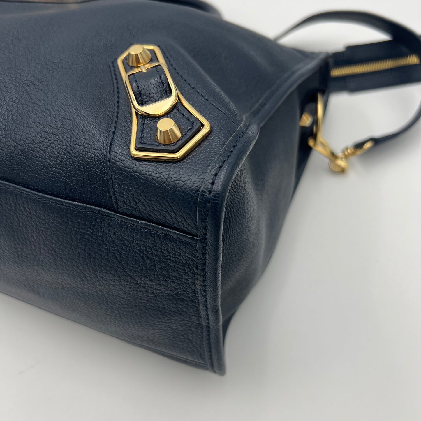 Balenciaga Navy Blue Leather Metallic Edge City Bag GHW