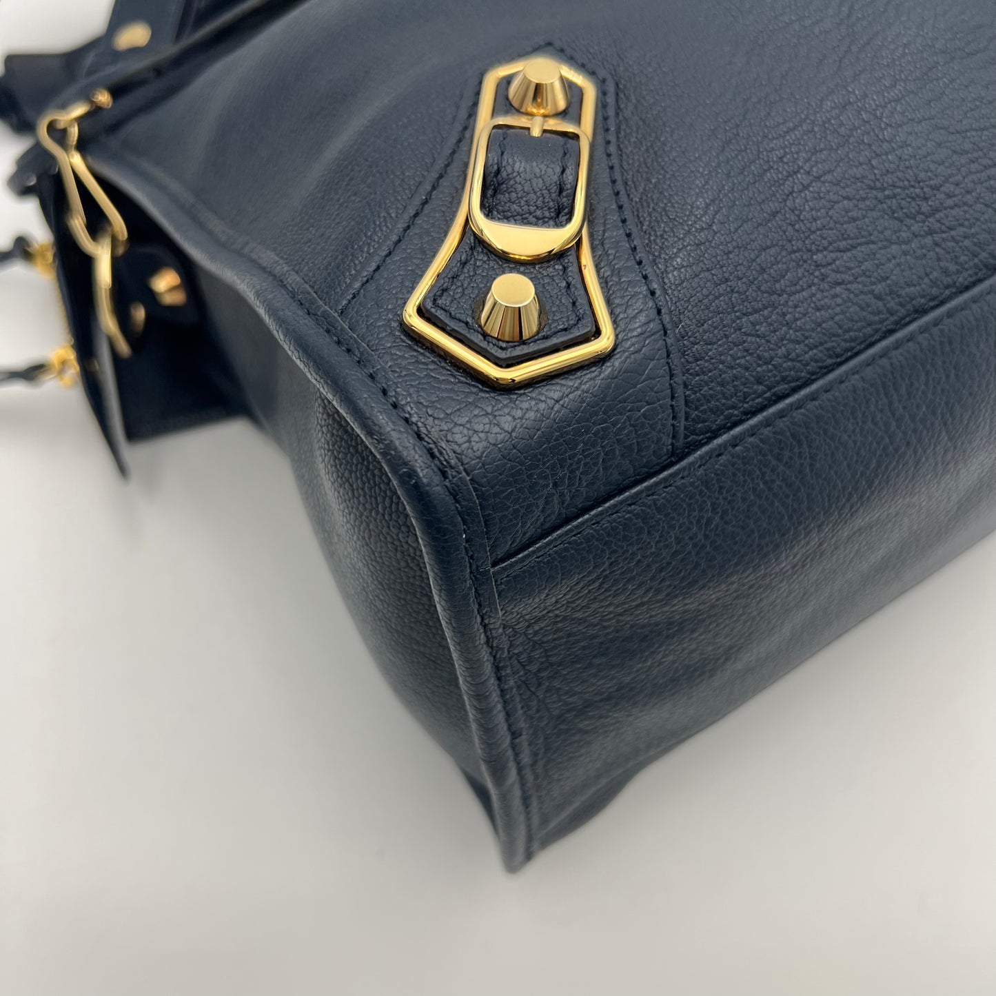 Balenciaga Navy Blue Leather Metallic Edge City Bag GHW