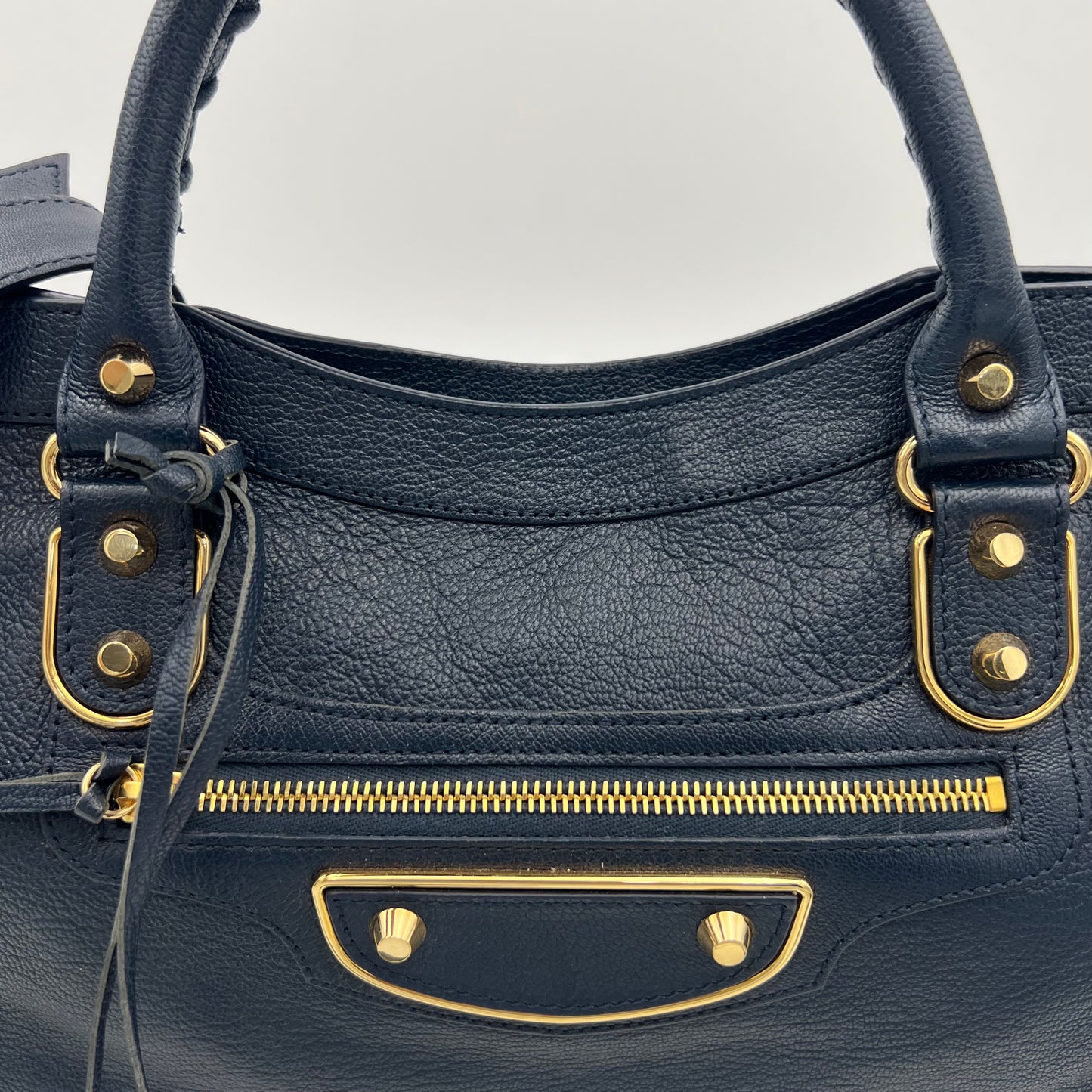 Balenciaga Navy Blue Leather Metallic Edge City Bag GHW