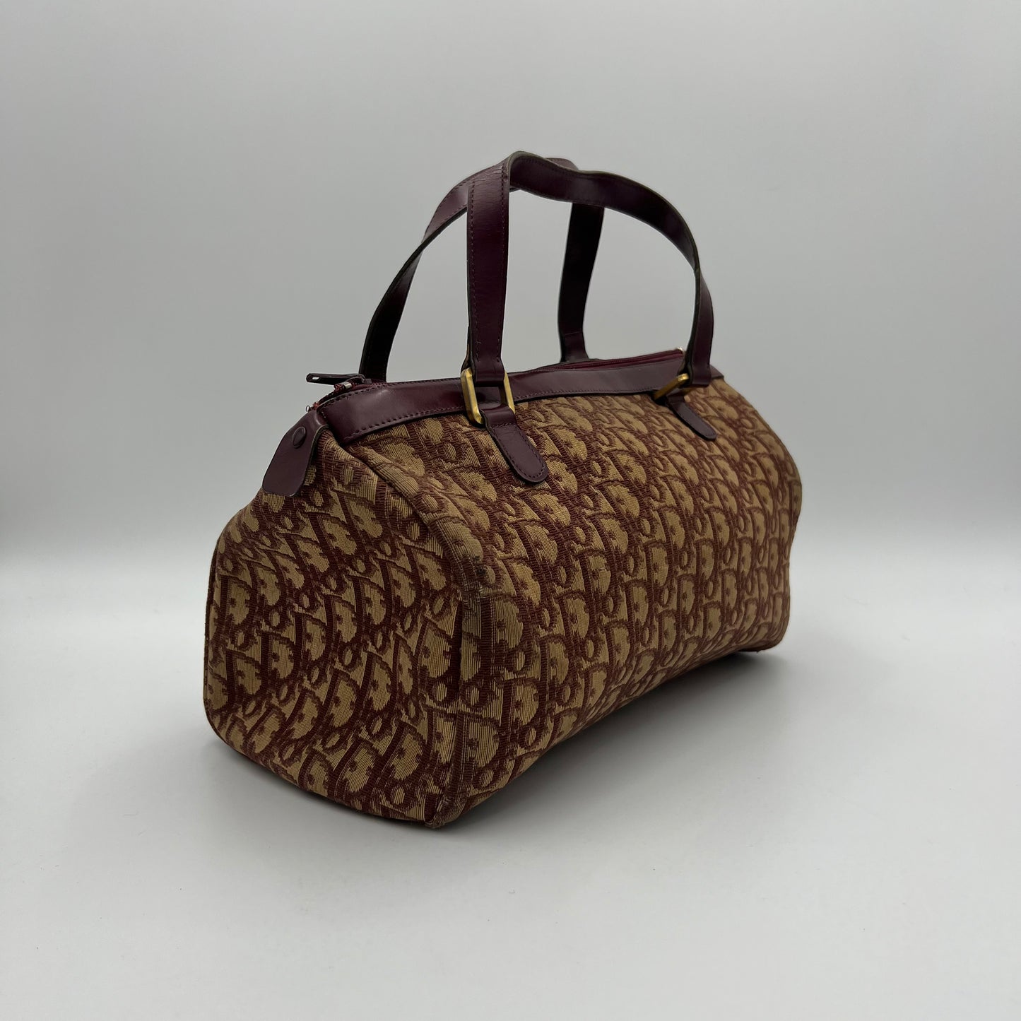 Christian Dior Vintage Burgundy Oblique Canvas Handbag