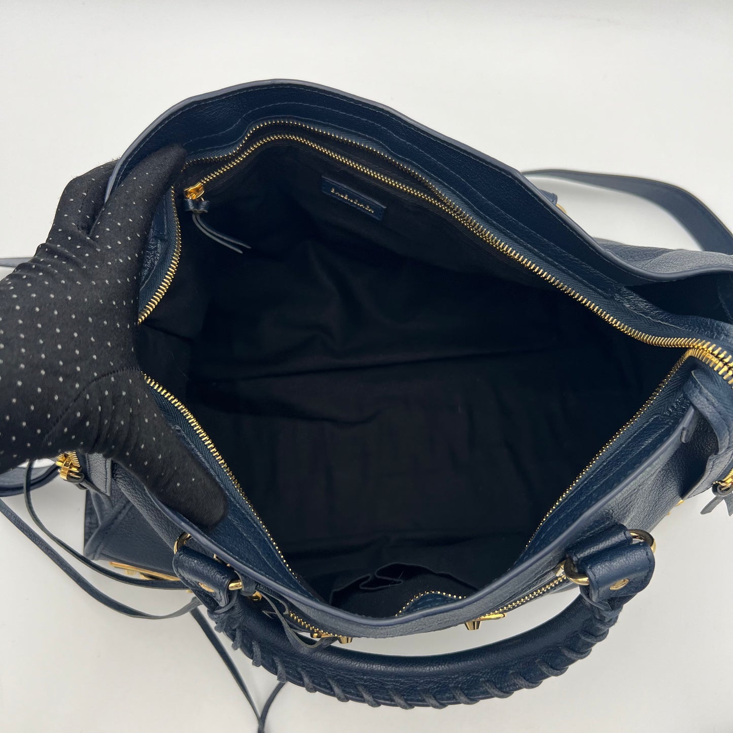 Balenciaga Navy Blue Leather Metallic Edge City Bag GHW