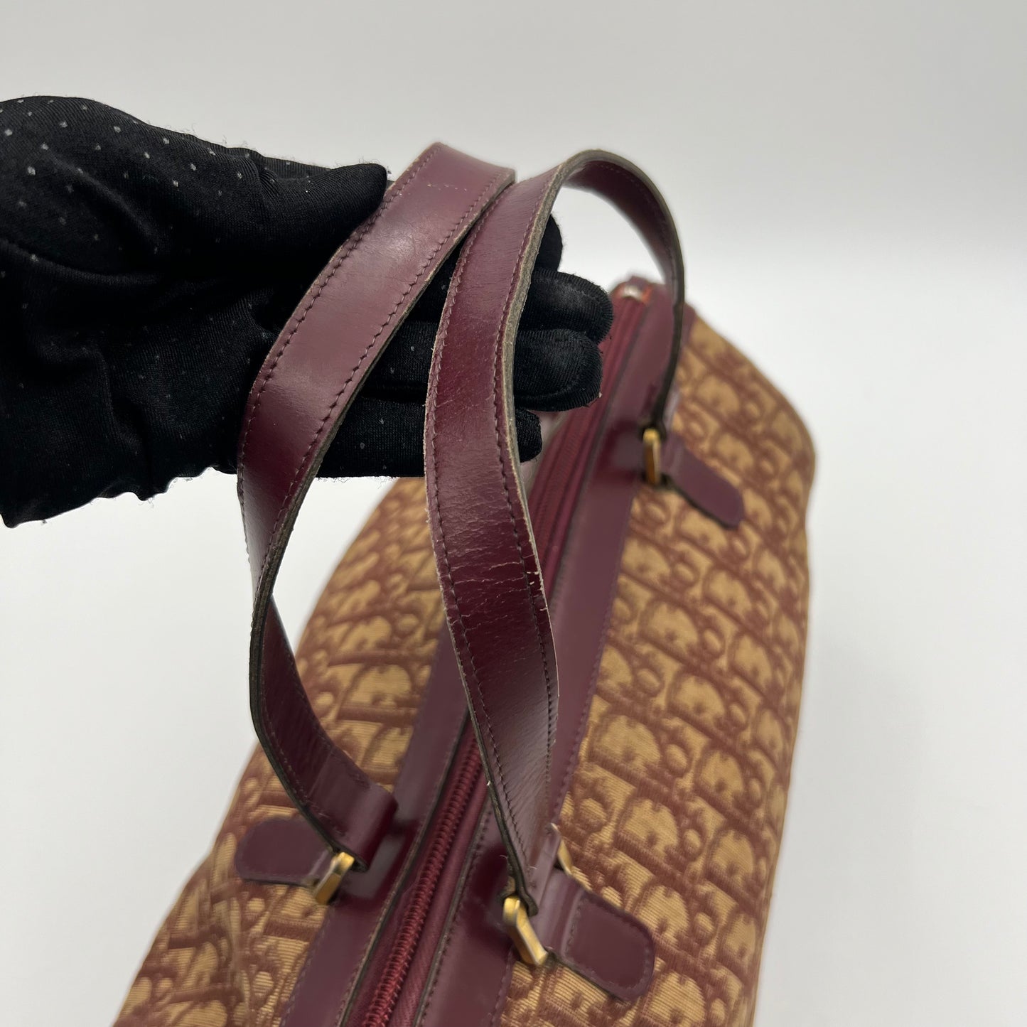 Christian Dior Vintage Burgundy Oblique Canvas Handbag