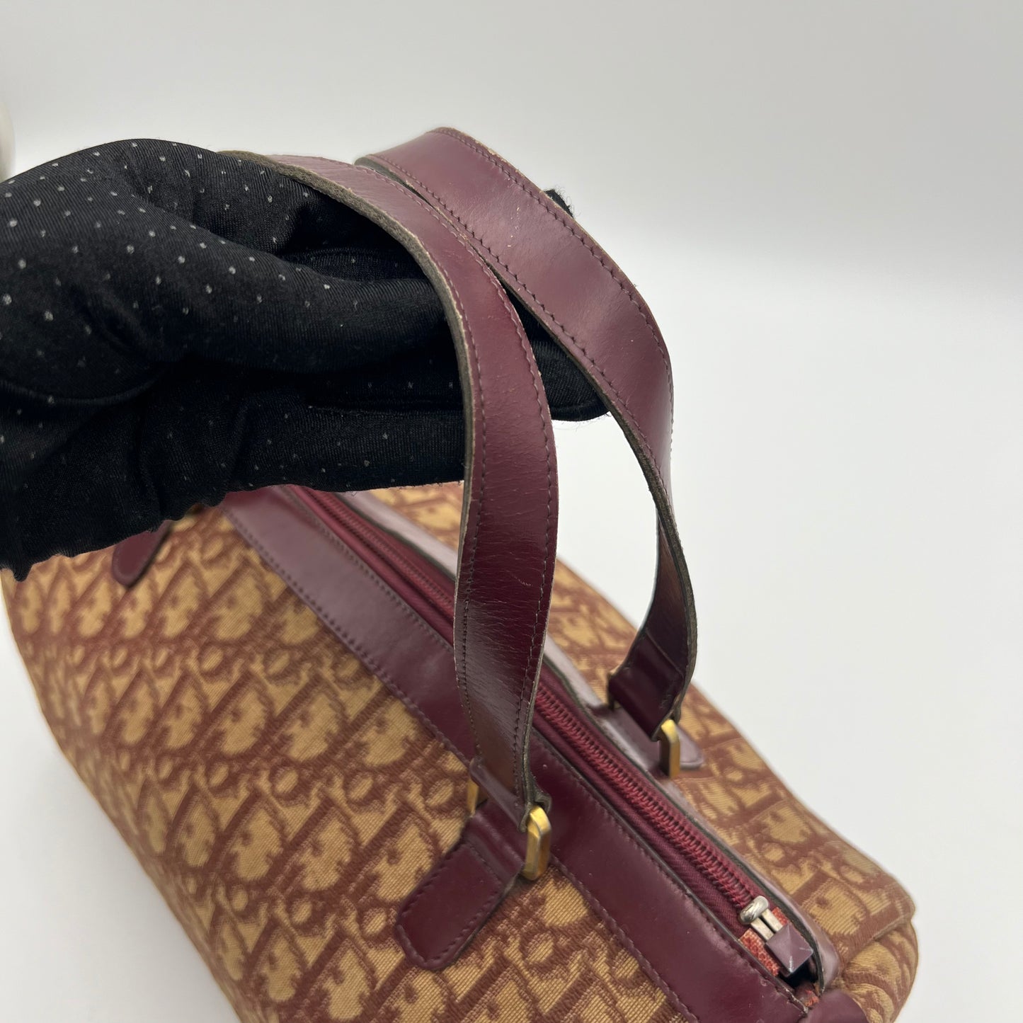 Christian Dior Vintage Burgundy Oblique Canvas Handbag