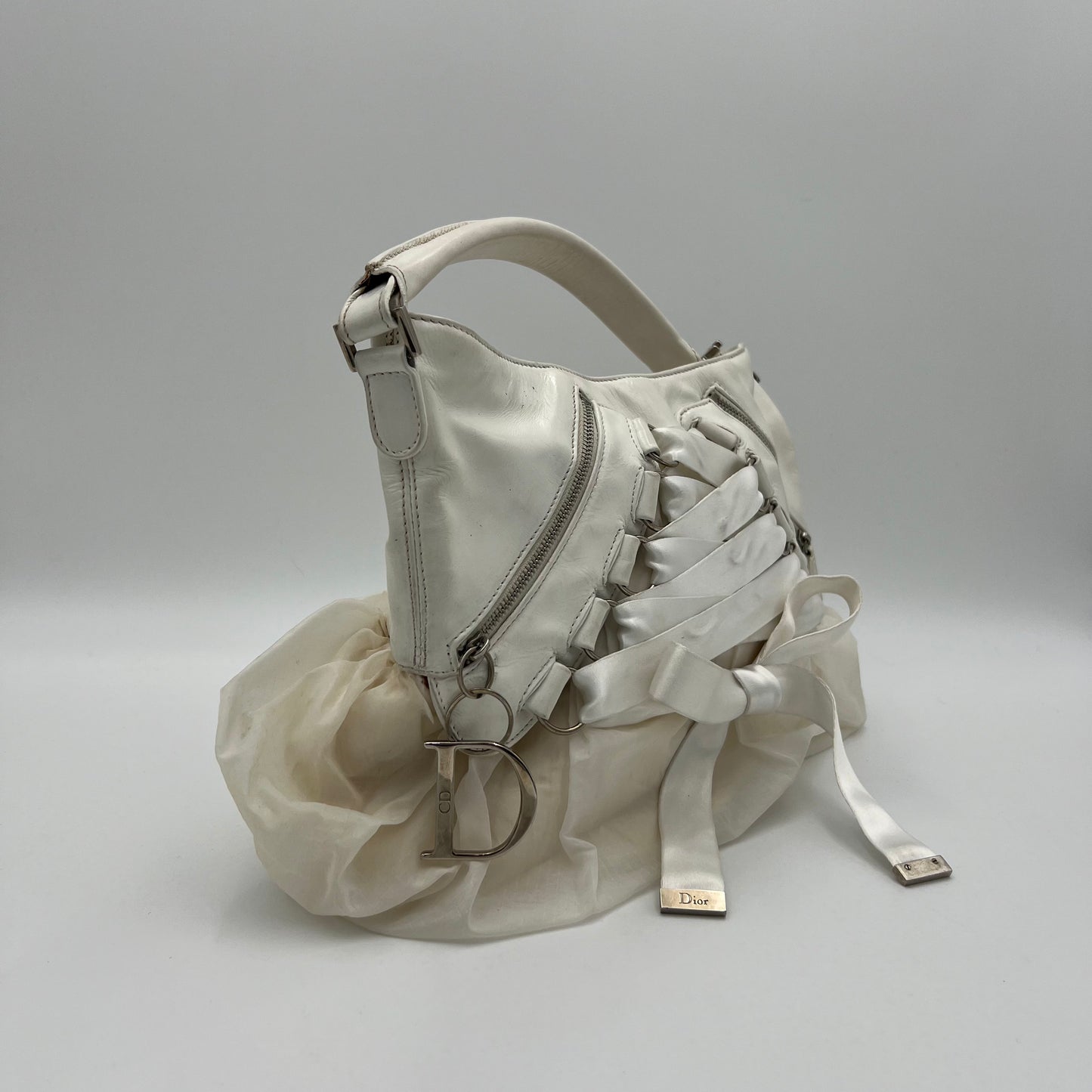 Christian Dior John Galliano White Ballet Corset Shoulder Bag