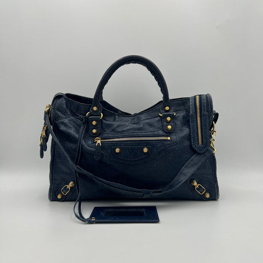 Balenciaga Navy Blue Leather Giant 12 City GHW