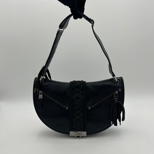 Christian Dior Black Leather Admit It Lune Corset Lace-Up Shoulder Bag