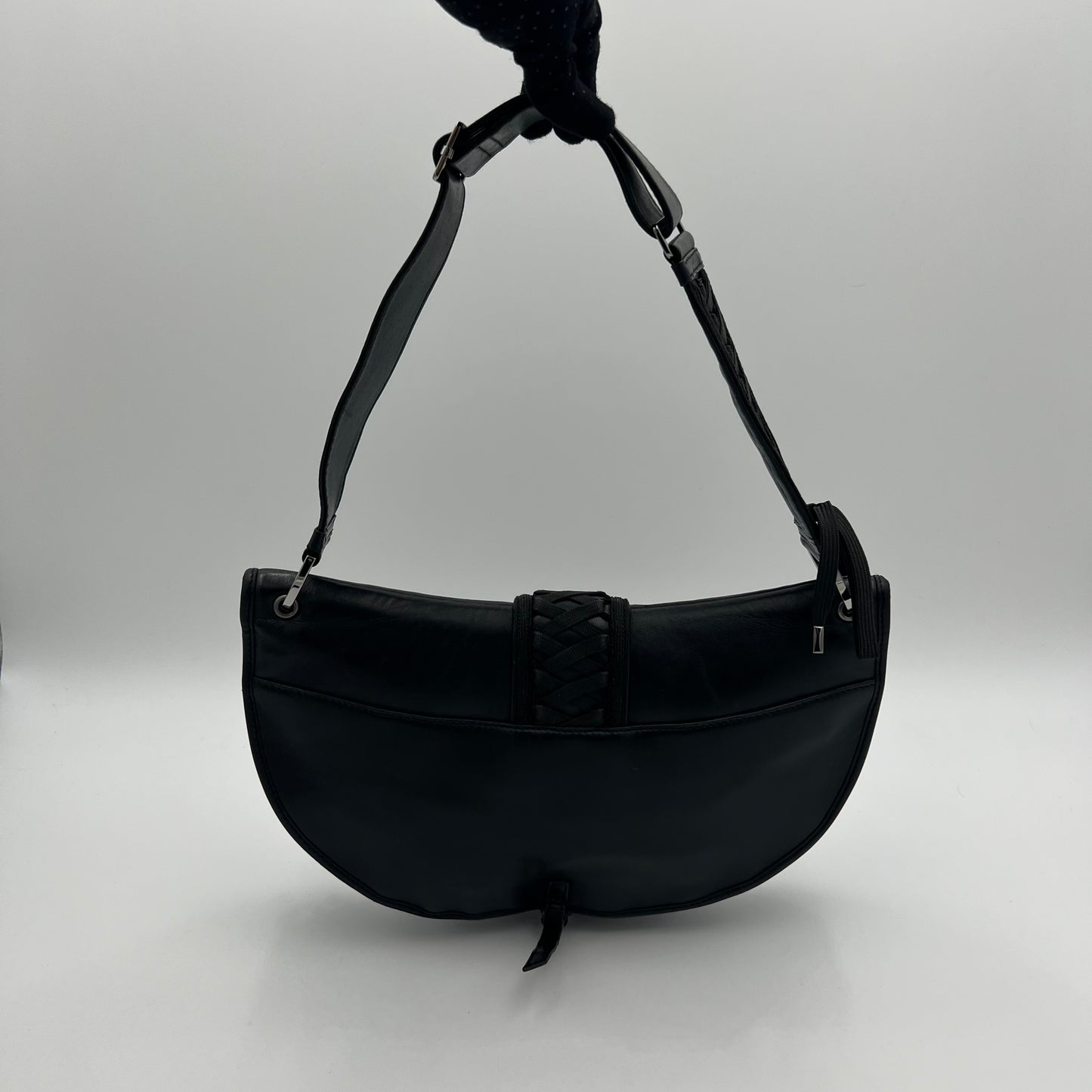 Christian Dior Black Leather Admit It Lune Corset Lace-Up Shoulder Bag