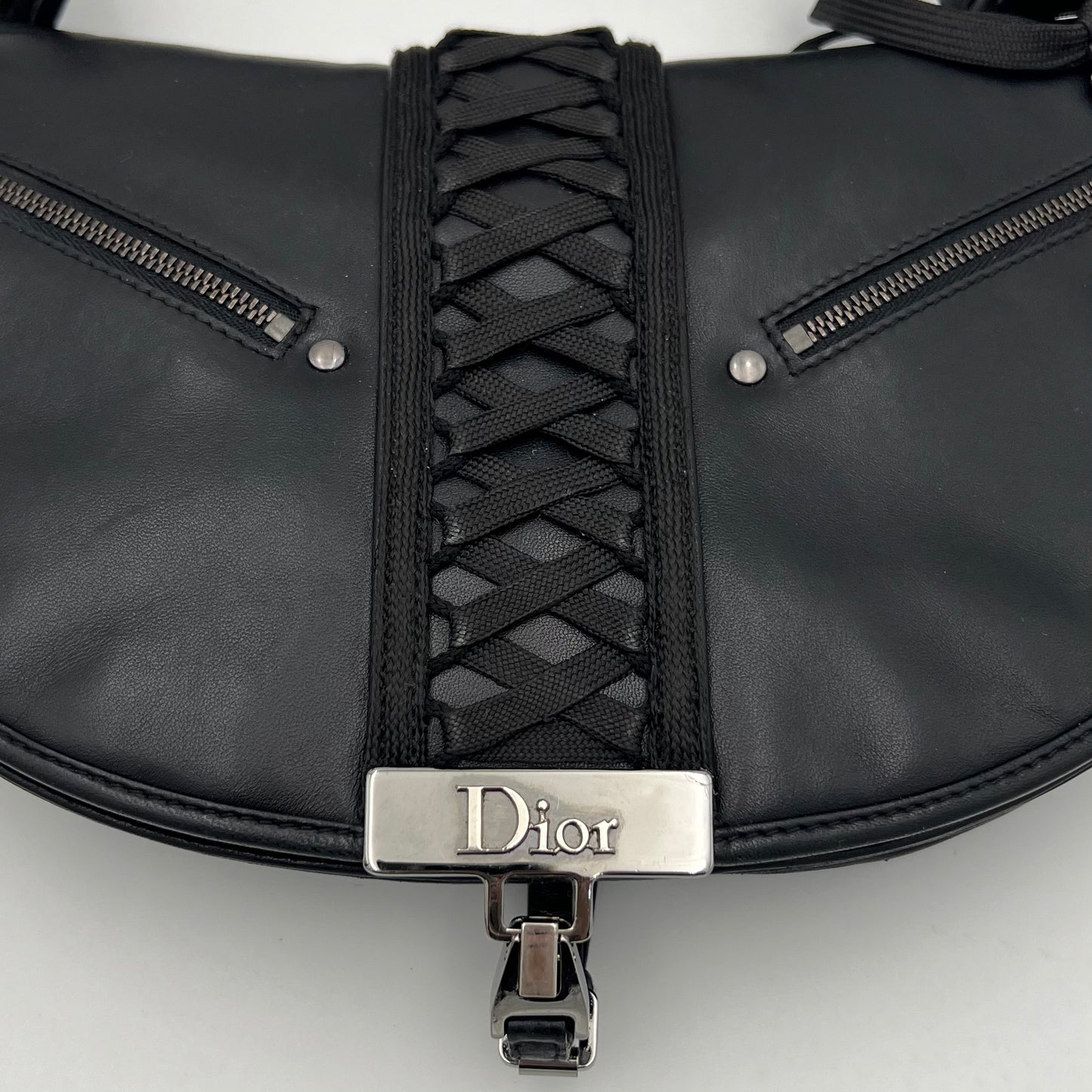 Christian Dior Black Leather Admit It Lune Corset Lace-Up Shoulder Bag
