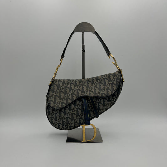 Christian Dior Blue Monogram Canvas Saddle GHW