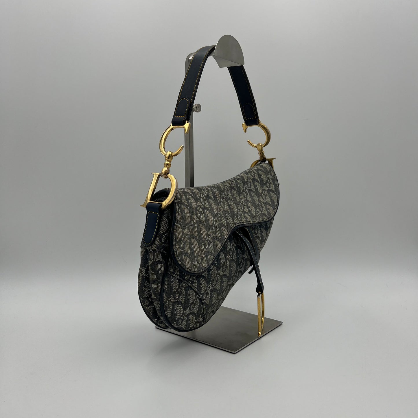 Christian Dior Blue Monogram Canvas Saddle GHW