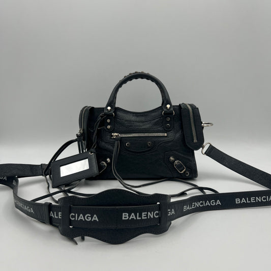 Balenciaga Dark Gray Leather Metallic Hardware Mini City SHW
