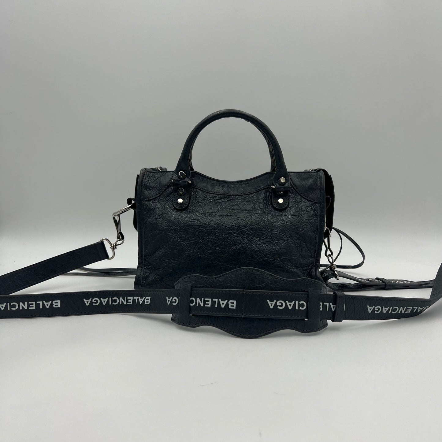 Balenciaga Dark Gray Leather Metallic Hardware Mini City SHW