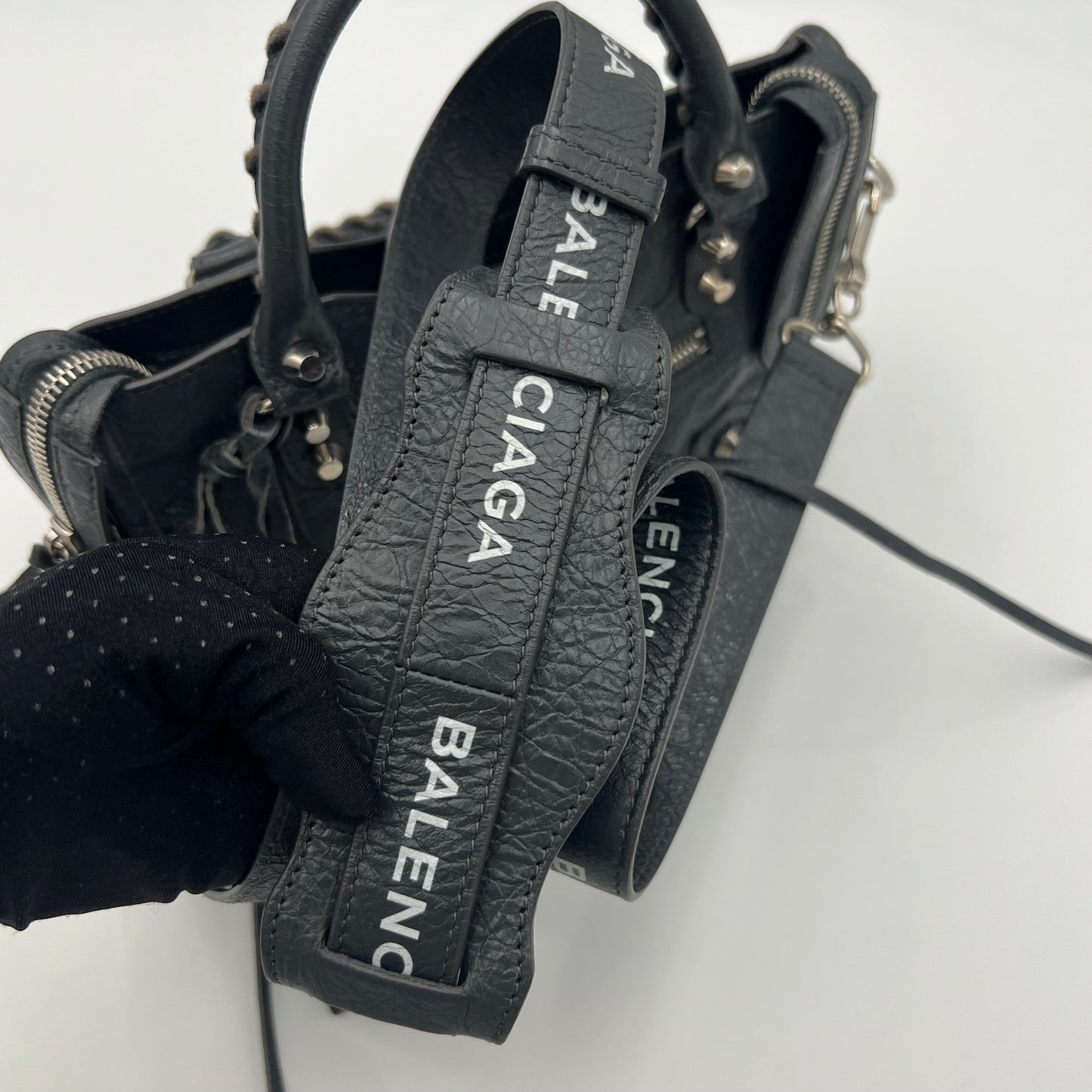 Balenciaga Dark Gray Leather Metallic Hardware Mini City SHW