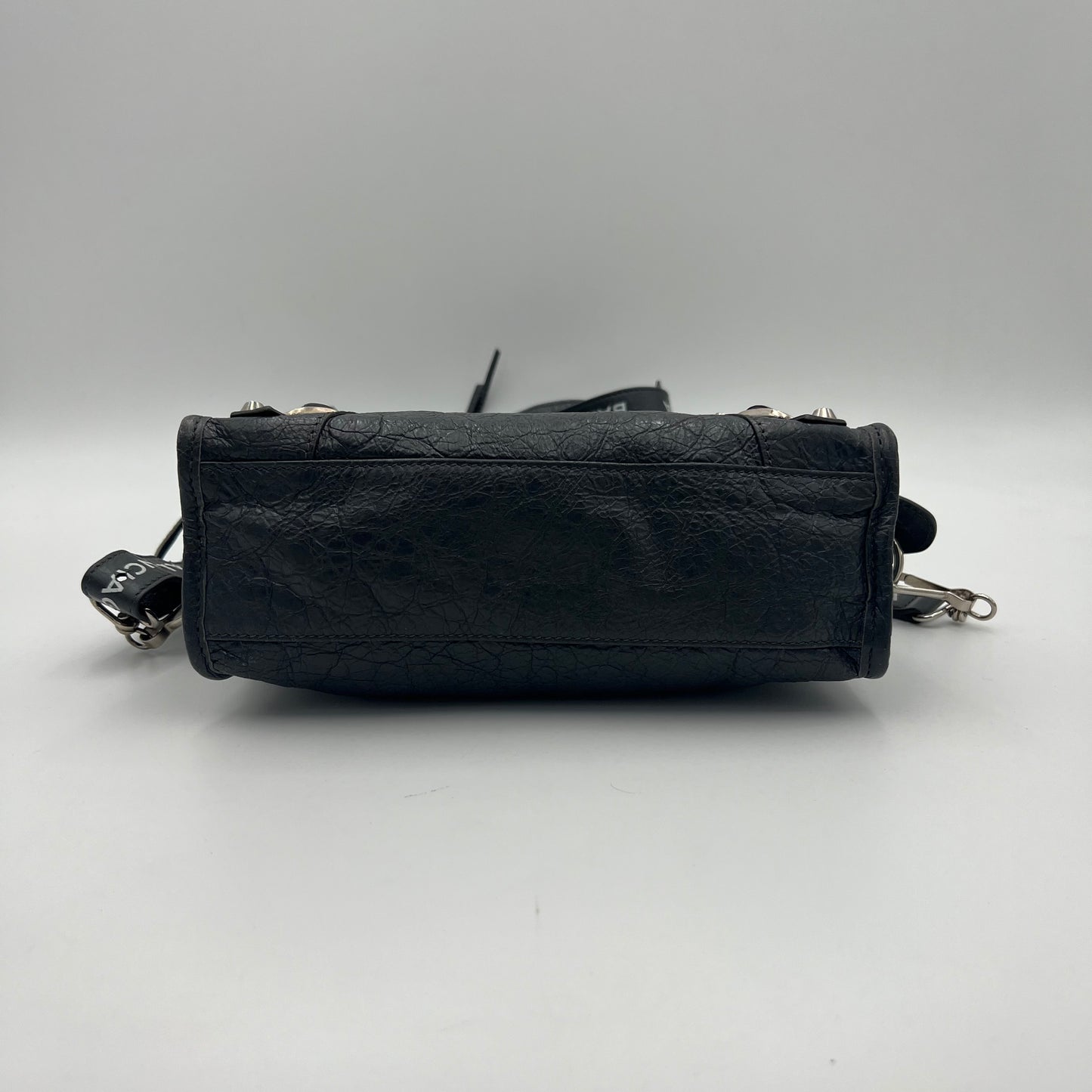 Balenciaga Dark Gray Leather Metallic Hardware Mini City SHW