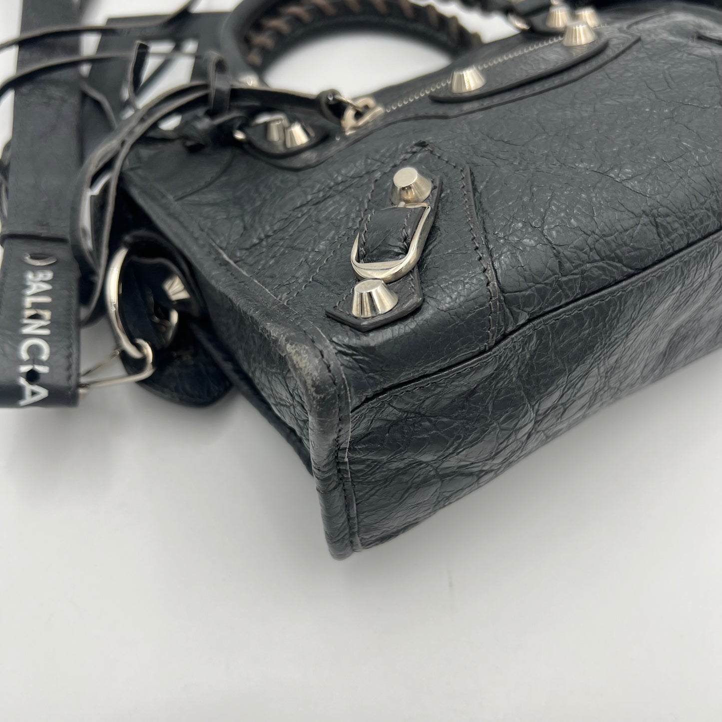 Balenciaga Dark Gray Leather Metallic Hardware Mini City SHW