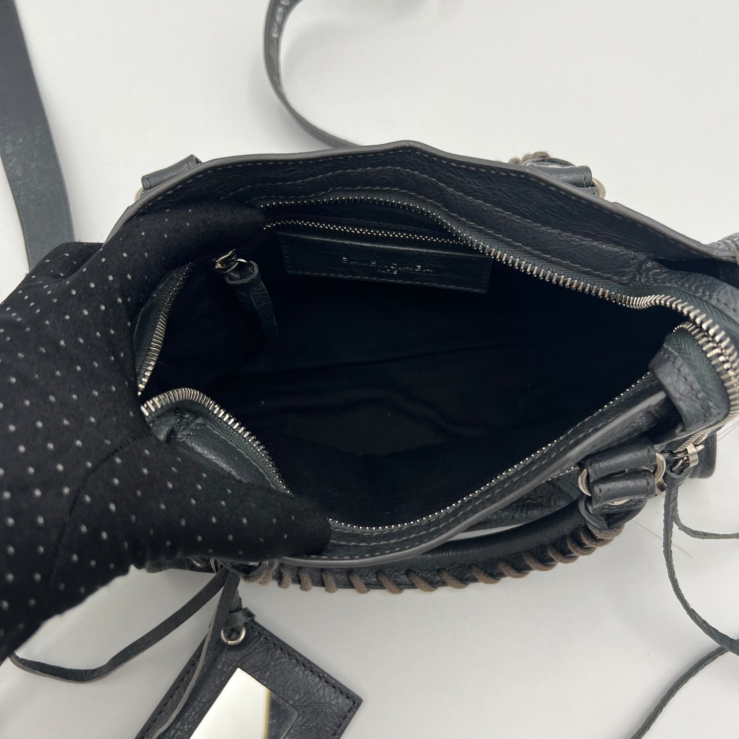 Balenciaga Dark Gray Leather Metallic Hardware Mini City SHW