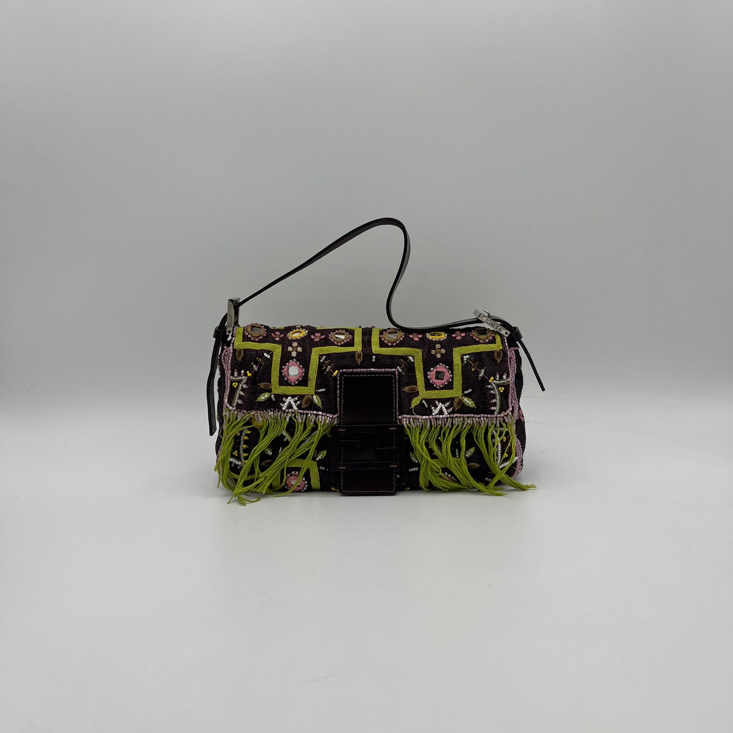 Fendi Beaded Embroidered Fringe Baguette