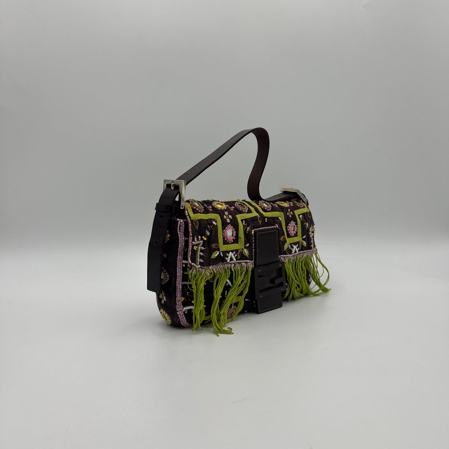 Fendi Beaded Embroidered Fringe Baguette
