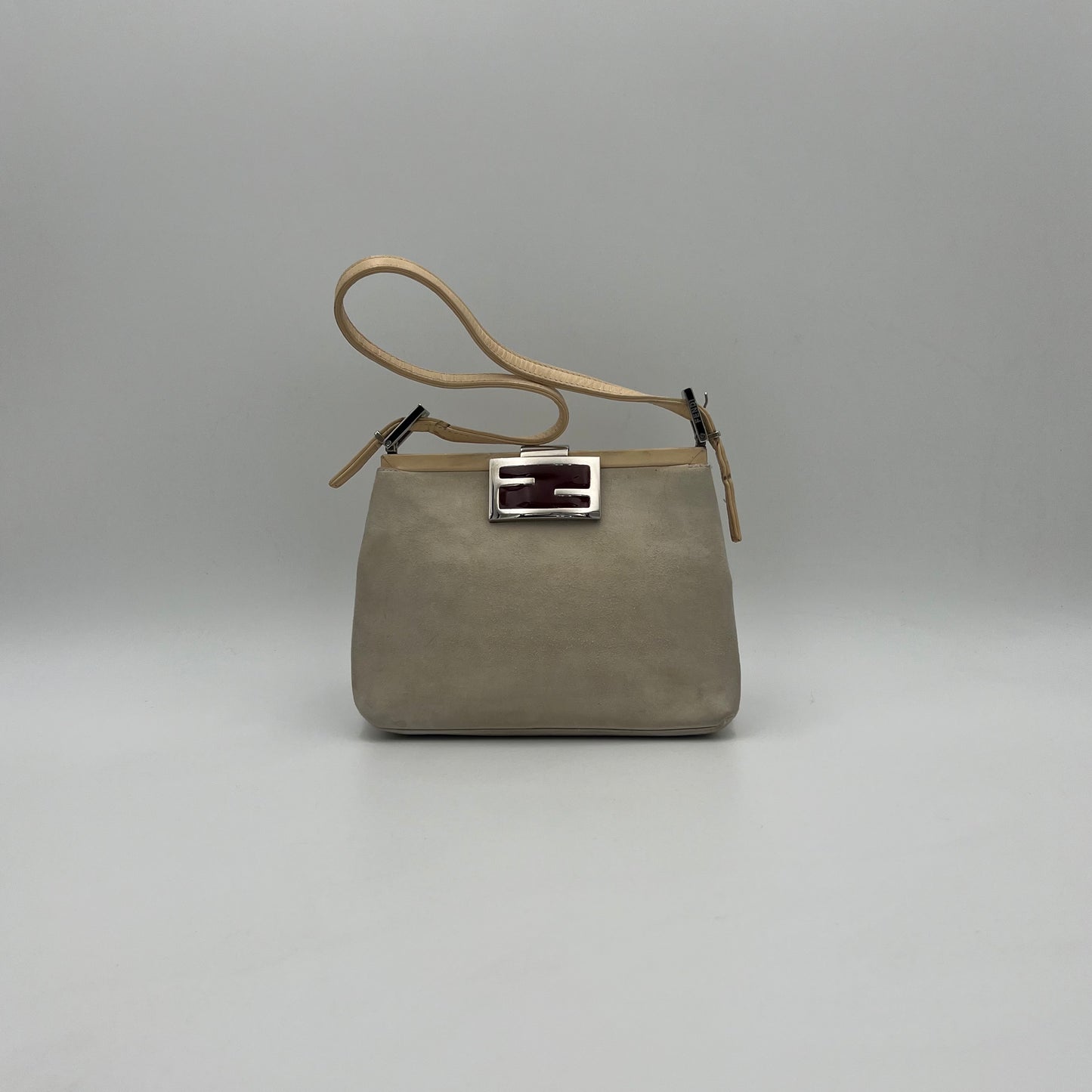 Fendi White Suede Cream Leather Red FF Shoulder Bag
