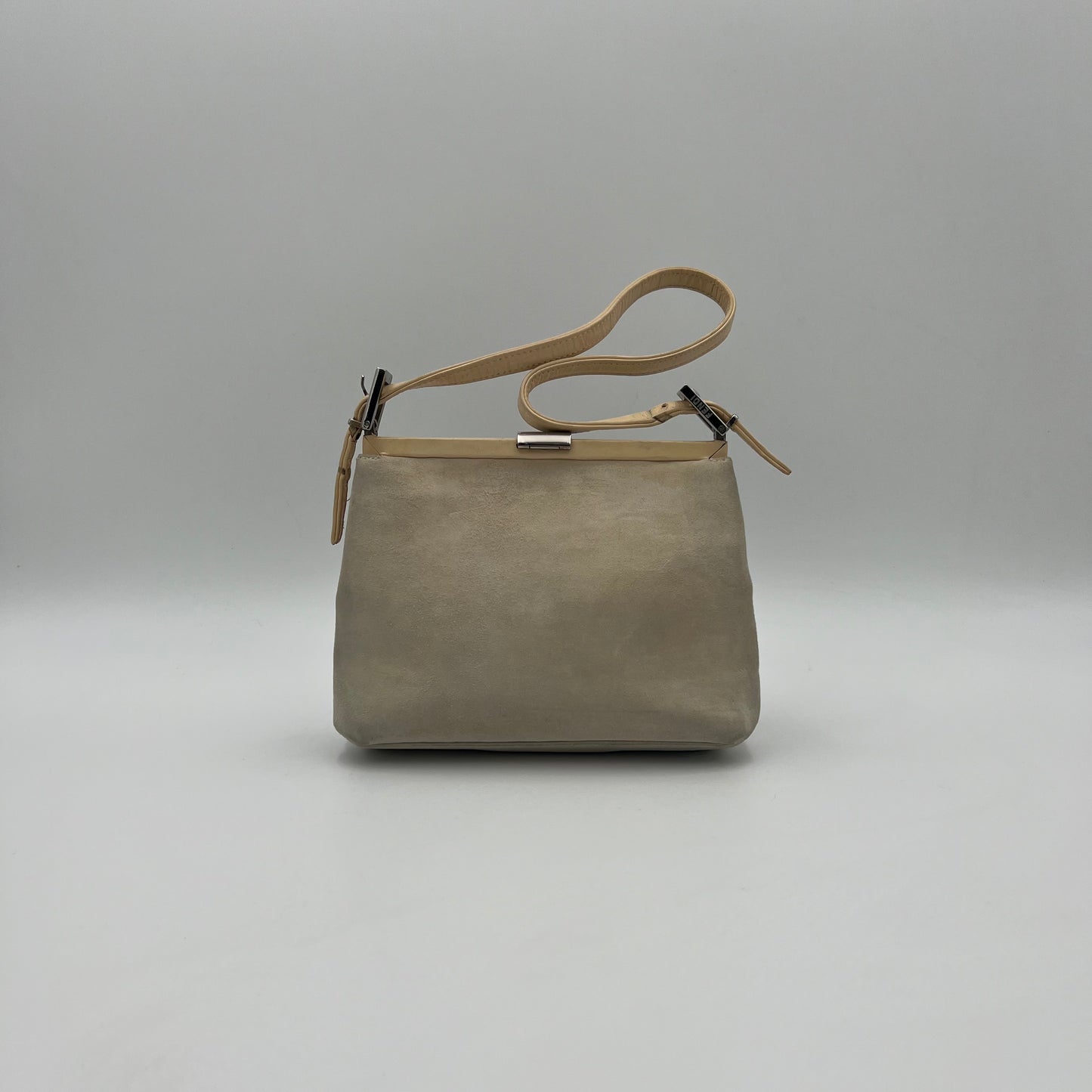 Fendi White Suede Cream Leather Red FF Shoulder Bag
